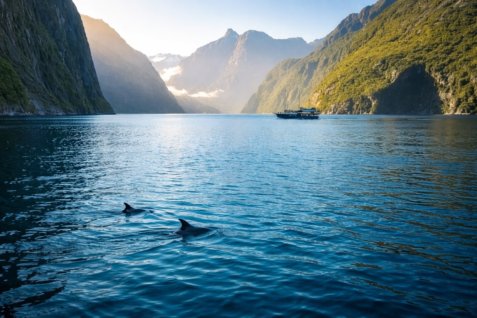 Milford Sound fiord panorama with Mitre Peak and waterfalls — best cruise from Queenstown